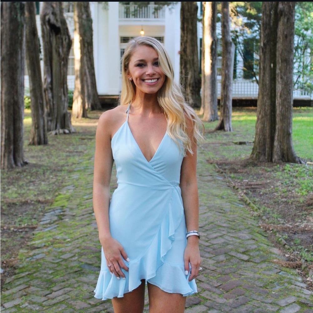 Lovers + Friends Gigi Wrap Dress Sky Blue